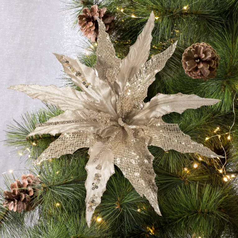 Świąteczny kwiat dekoracyjny z dwóch rodzajów błyszczących tkanin