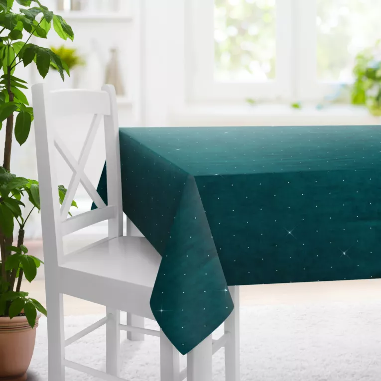 Obrus szyty turkusowy z miękkiej, welwetowej tkaniny z błyszczącą cyrkonią Italissima Eva Minge