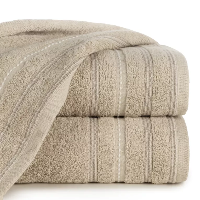 Ręcznik do rąk 30x50 cm bawełniany kolor beżowy zdobiony kontrastującymi pasami 500 g/m2 VENTO