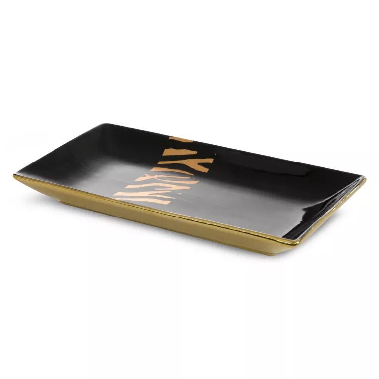 Patera ceramiczna SELENA o geometrycznym kształcie czarno-złota