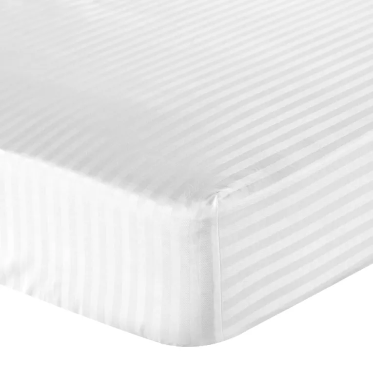 Prześcieradło  z gumką 120x200 cm z bawełny kolor biały 125 g/m2 w pasy