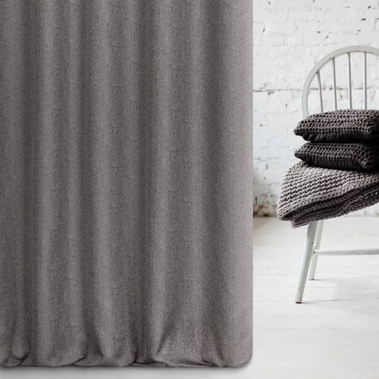 Zasłona szyta na taśmie 5 cm stalowo szara z miękkiej tkaniny z efektem melanżu