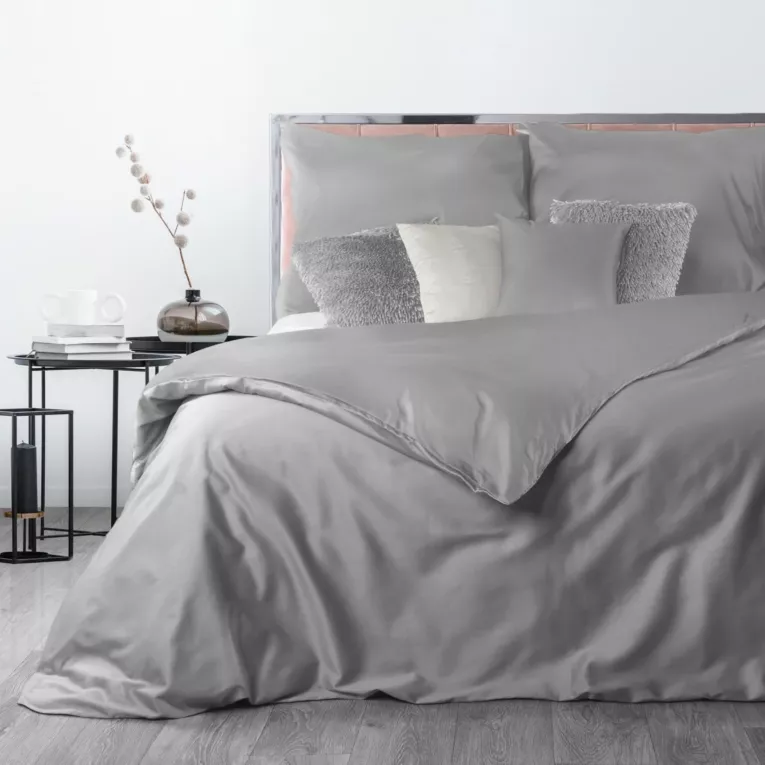 Pościel 160x200 cm gładka z makosatyny bawełnianej kolor jasnoszary DELIA Reina Line