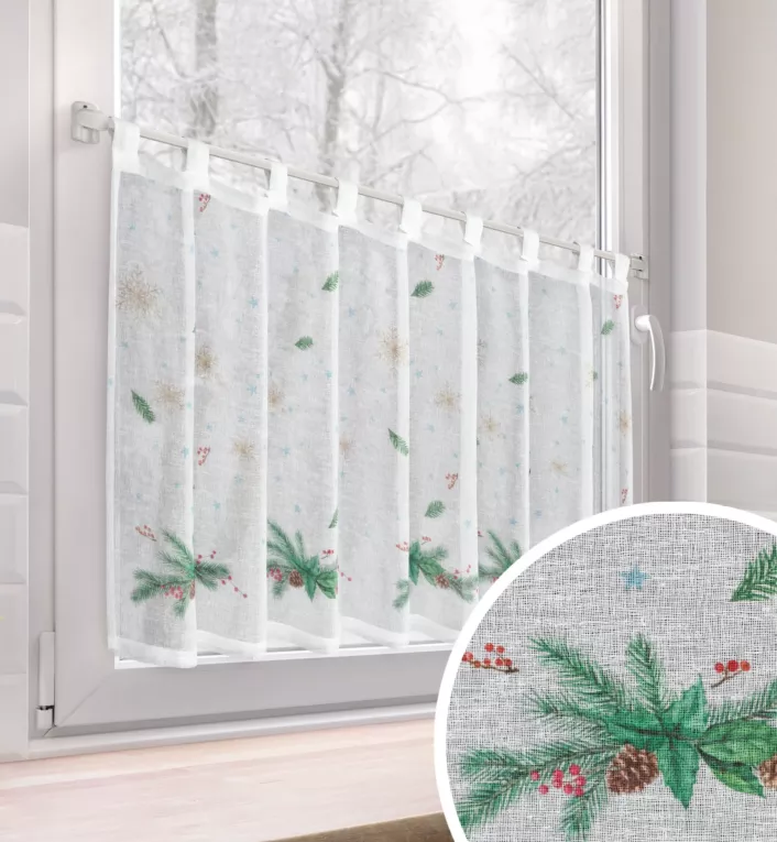 Zazdrostka biało, zielona z etaminy zdobiona świątecznym nadrukiem 150x60 cm szelki - XMAS 4