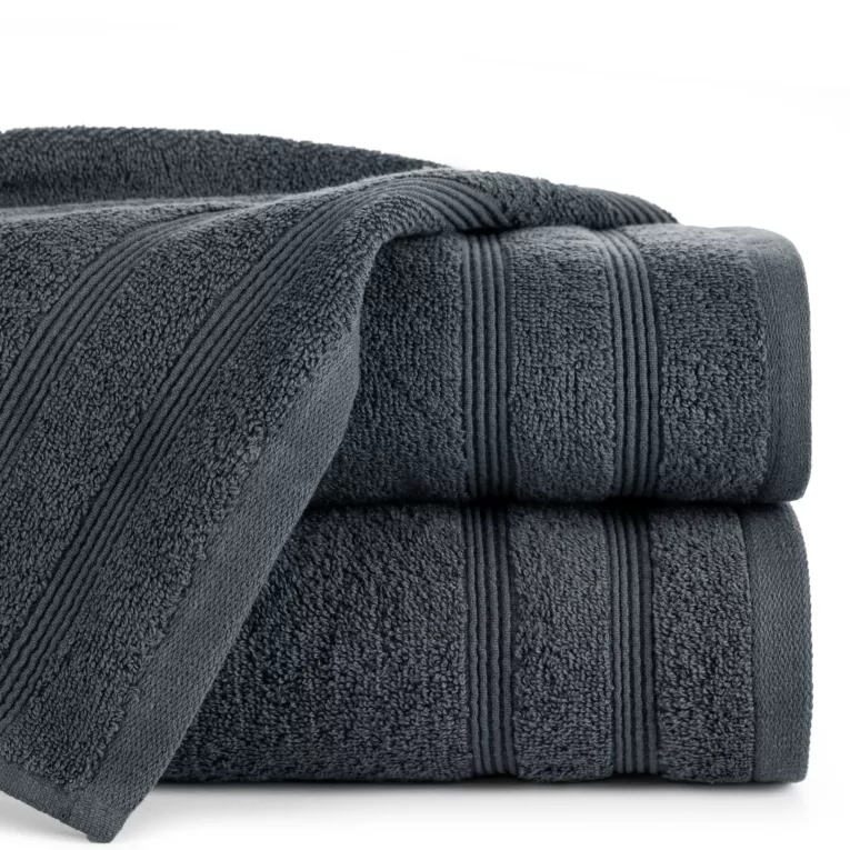 Ręcznik do rąk 30x50 cm bawełniany kolor grafitowy z bordiurą w formie tkanych paseczków 500 g/m2 ALINE