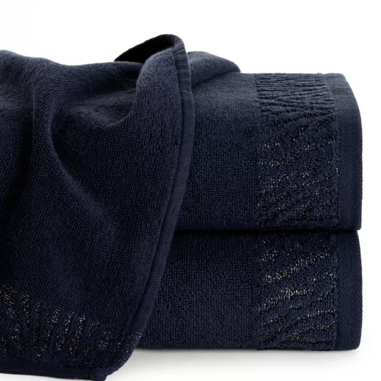 Ręcznik do rąk 30x50 cm bawełniany kolor granatowy z ozdobną błyszczącą bordiurą 500 g/m2 MARGO