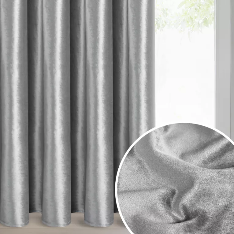 Zasłona srebrna z błyszczącego welwetu 140x270 cm taśma - CAMERON