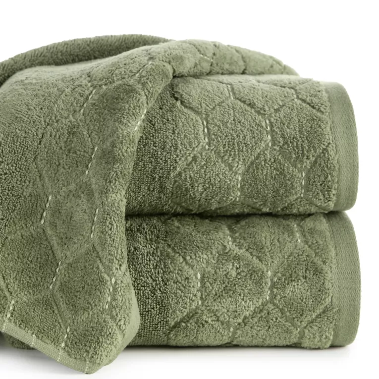 Ręcznik kąpielowy 70x140 cm bawełniany kolor zielony z welwetową geometryczną bordiurą 500 g/m2 LUMIA