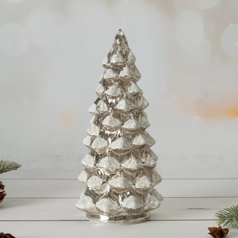 Figurka świąteczna szklana CHOINKA ze światełkami LED