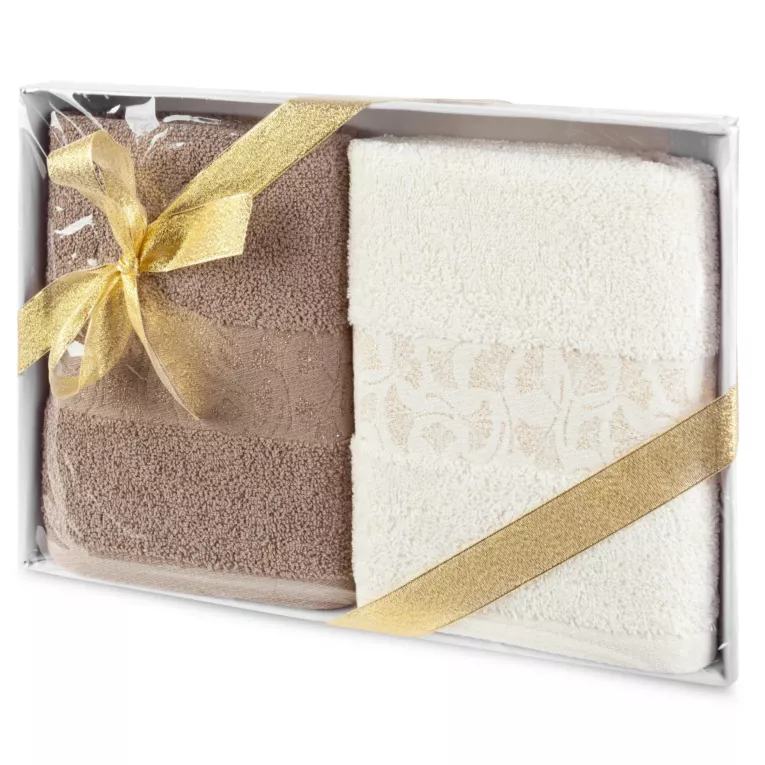 Zestaw ręczników bawełnianych na prezent 2 szt 50x90 cm kolor kremowy, beżowy 450 g/m2 BLINK