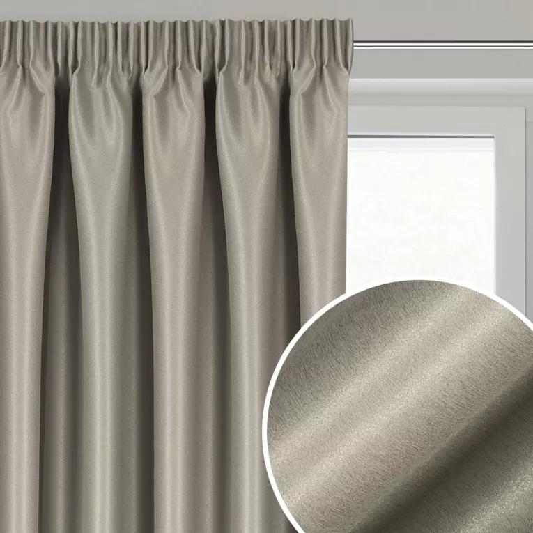 Zasłona ciemnobeżowa z błyszczącą nicią z tkaniny zaciemniającej 140x270 cm taśma - SELINA
