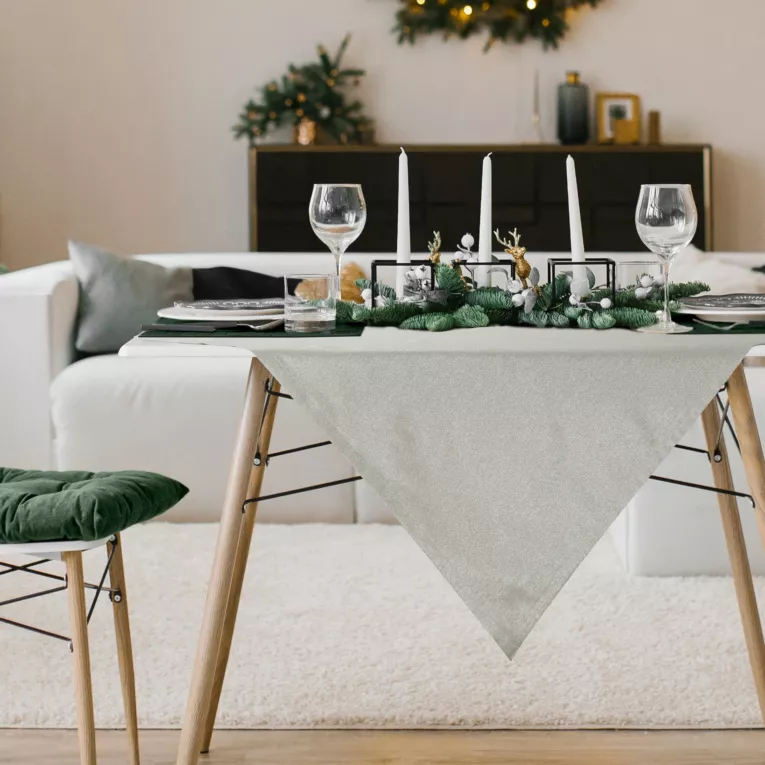 Obrus na stół naturalny 85x85 cm z żakardowej tkaniny FLASH przetykanej jasnozłotą nicią