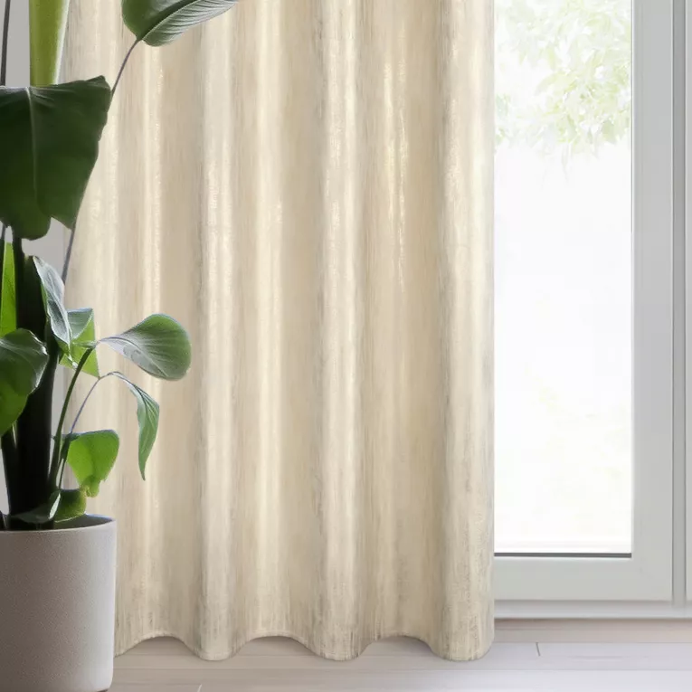 Zasłona welwetowa kremowo, szampańska zdobiona lśniącym nadrukiem 140x250 cm przelotka - EMILA