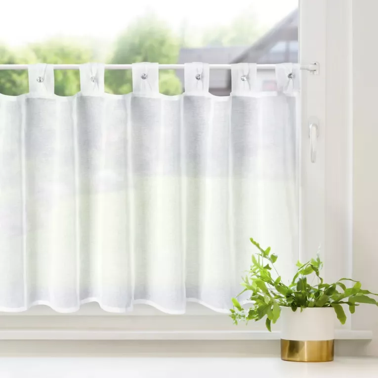 Zazdrostka biała z gładkiej matowej tkaniny z ozdobnymi szelkami z kryształkami 150x60 cm szelki  SEVILLA