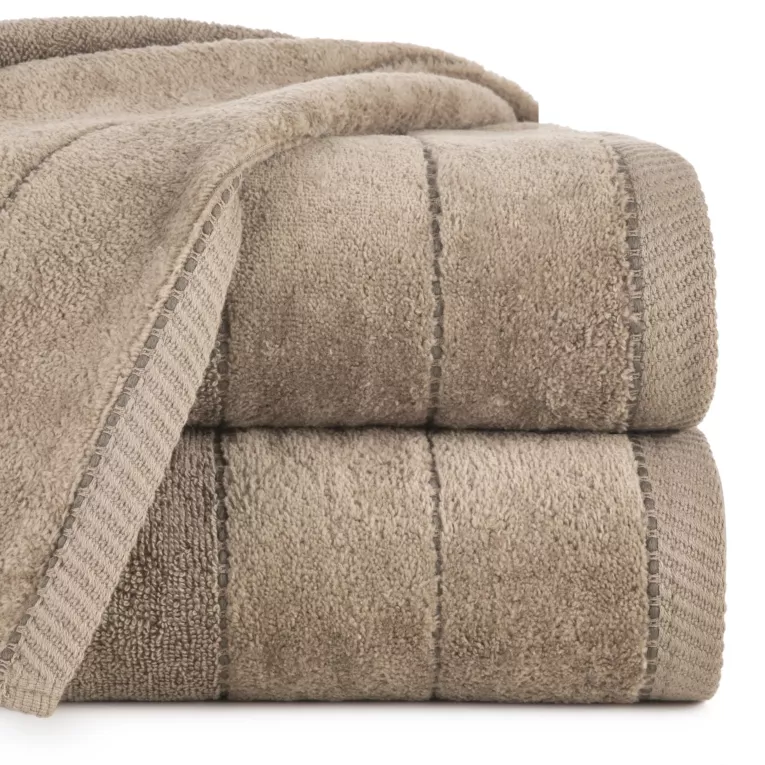 Ręcznik kąpielowy 50x90 cm bawełniany kolor jasnobrązowy z welurową bordiurą 500 g/m2 ELZA