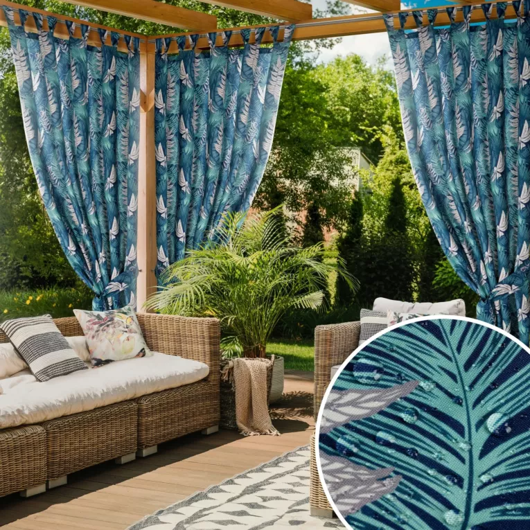 Zasłona turkusowo, miętowa z wodoodpornej tkaniny idealna do ogrodu i na taras 155x220 cm szelki/rzep - GARDEN