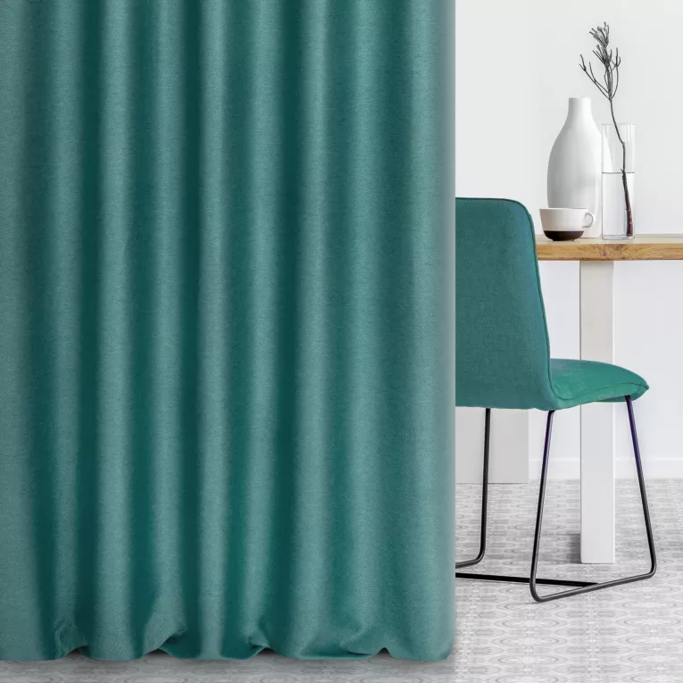 Zasłona szyta na taśmie 5 cm turkusowa tkanina zaciemniająca, strukturalna typu dimout