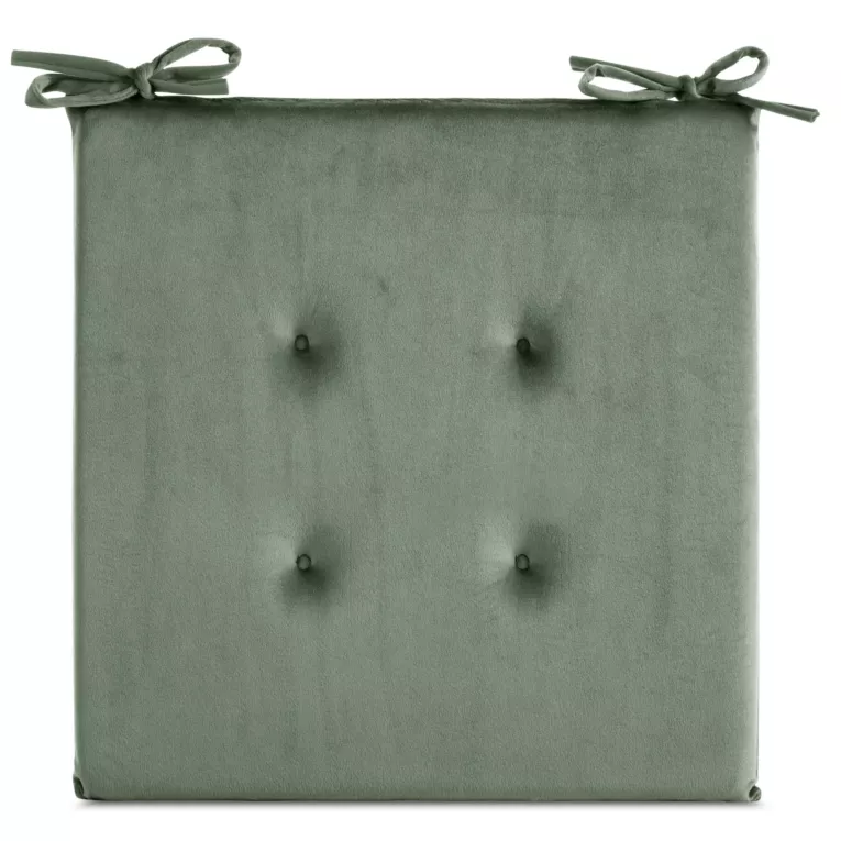 Poduszka na krzesło 40 x 40 x 3 cm  welwetowa oliwkowa z ozdobnym pikowaniem i praktycznymi troczkami GAJA