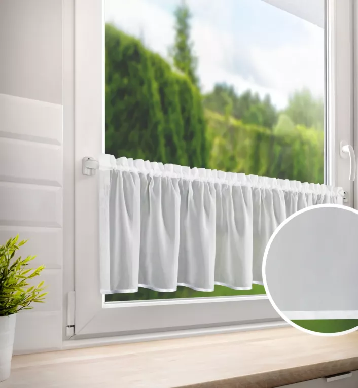 Zazdrostka biała z woalu wykończona atłasową lamówką 150x40 cm tunel - VIOLET