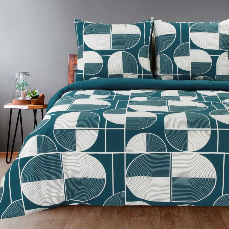 Pościel 220x200 cm bawełniana kolor ciemnoniebieski, biały wzór geometryczny ELLA9 Ella Line