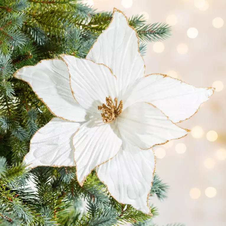 Świąteczny kwiat dekoracyjny z welwetowej wytłaczanej tkaniny i lśniących drobinek