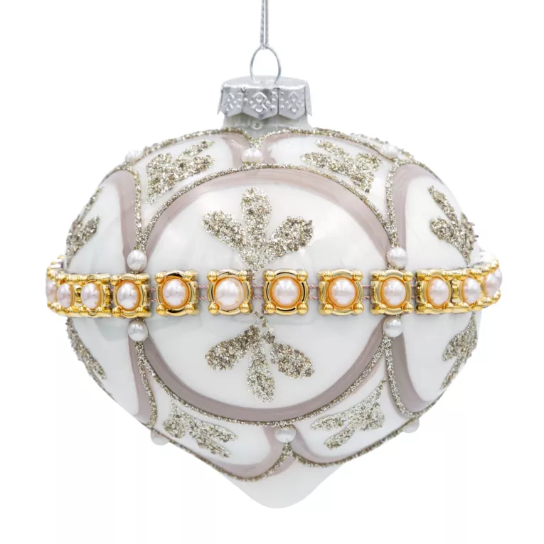 Szklana bombka choinkowa ręcznie zdobiona perełkami