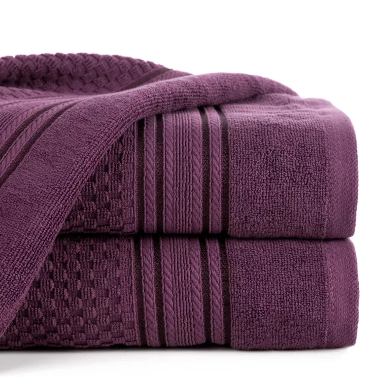 Ręcznik kąpielowy 70x140 cm bawełniany kolor ciemnofioletowy zdobiony subtelnymi paseczkami 500 g/m2 DAVOS