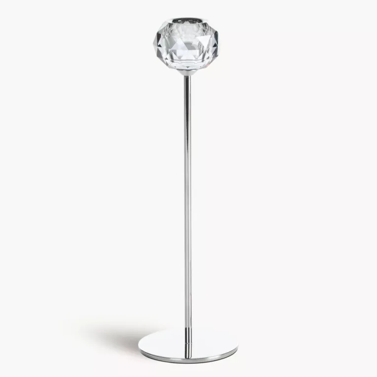 Świecznik dekoracyjny srebrno, grafitowy o kryształowej okrągłej formie na smukłej nóżce rozmiar 8x27 cm LARA 2