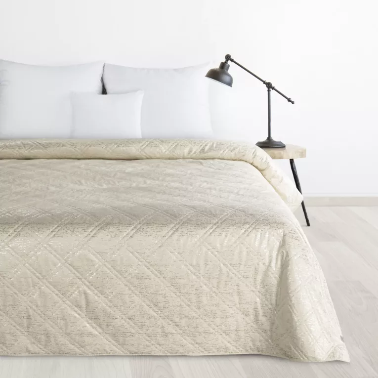 Narzuta welwetowa kremowa 220x240 cm pikowana metodą hot press w wzór karo LUIZ BLINK Design 91