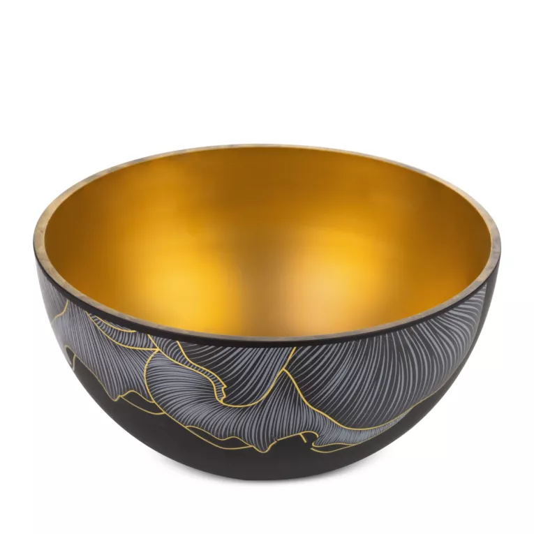 LIMITED COLLECTION Misa PEONIA czarno-złoty ze szkła artystycznego z malowanego motywem płatków peoni PASJA CZERNI