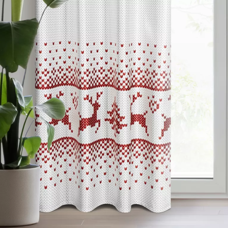 Świąteczna zasłona NOEL 1 z welwetu z wzorem w stylu skandynawskim
