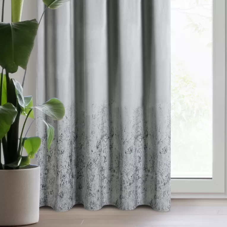 Zasłona welwetowa szara z przecieranym wzorem 140x270 cm taśma - MIRELA