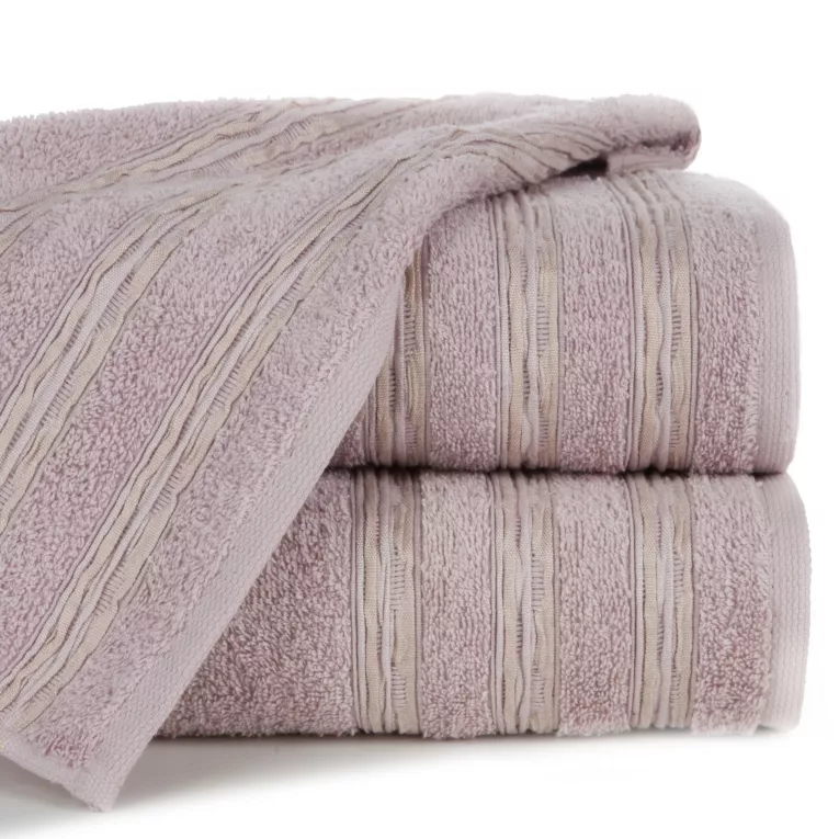 Ręcznik kąpielowy 50x90 cm bawełniany kolor pudrowy róż z ozdobną żakardową bordiurą z marszczeniem 480 g/m2 JONAS