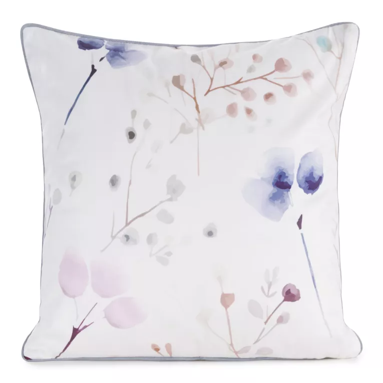 Poszewka na poduszkę 45x45 cm welwetowa, biało beżowa z nadrukiem pastelowych kwiatów i VELVET 150 Eurofirany Premium
