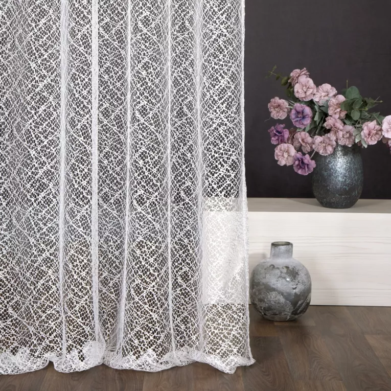 Firana biała o strukturze pajęczej sieci 300x250 cm przelotka AMANDA
