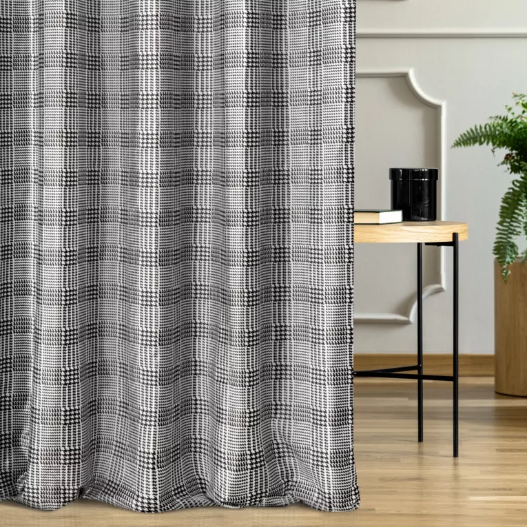 Tkanina zasłonowa gruby welwet z modnym nadrukiem kraty z pepitką z kolekcji Eva Minge