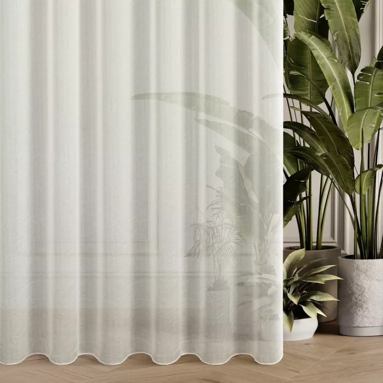 Firana szyta na taśmie fala naturalna z matowej tkaniny o wyglądzie deszczyku, z efektem kreszowania, wykończona obciążnikiem