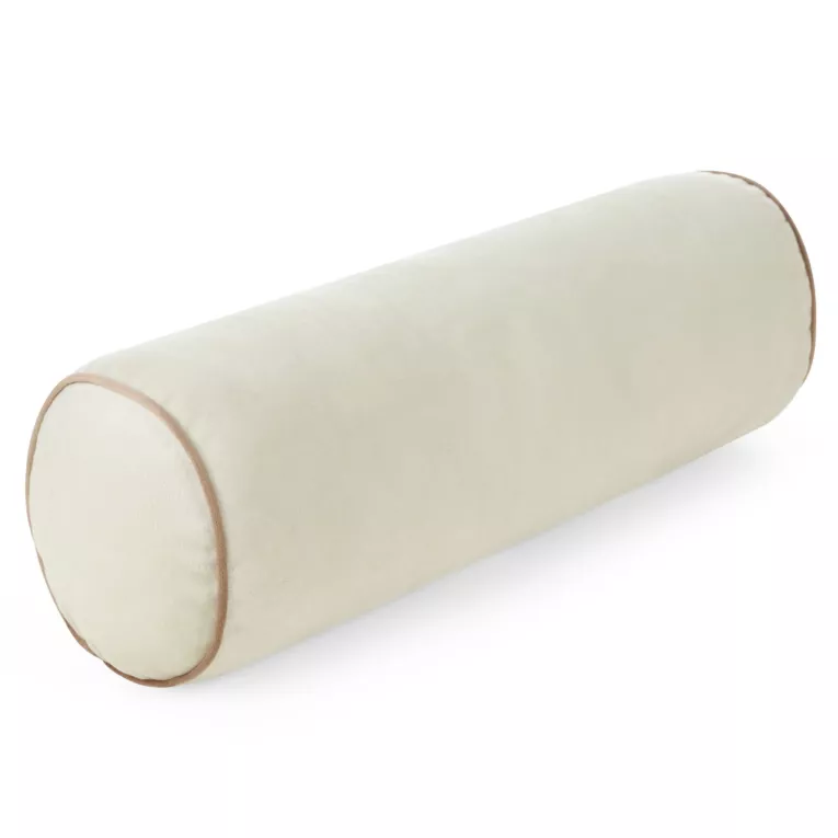 Poduszka dekoracyjna wałek 15 x 45 cm welwetowa kremowa zdobiony kontrastującą lamówką GAJA