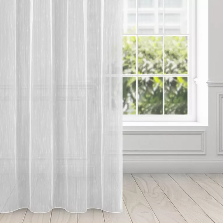 Firana biała z delikatnymi prążkami i efektem deszczyku 140x270 cm taśma PILAR
