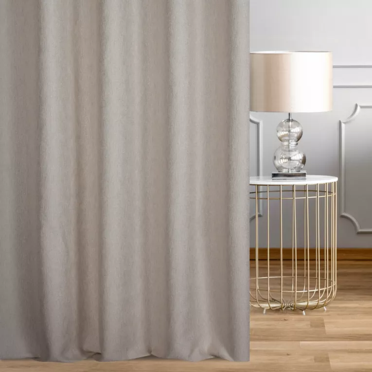 Zasłona szyta na taśmie 5 cm kremowa z tkaniny o naturalnym splocie i efektem melanżu, z dodatkiem nici metalicznej Italissima Eva Minge