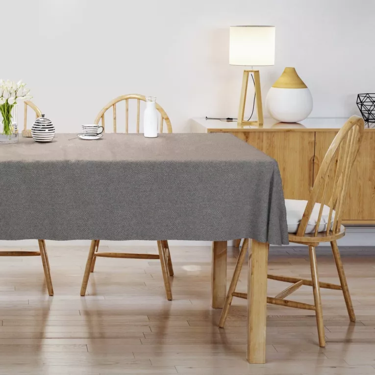Obrus szyty stalowo szary z miękkiej tkaniny z efektem melanżu