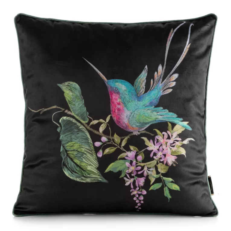 Poszewka na poduszkę 45x45 cm welwetowa, czarno zielona zdobiona nadrukiem zwierzęcym VELVET 177 Eurofirany Premium