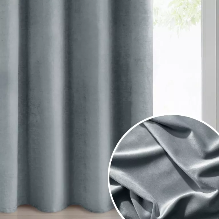 Zasłona szara z matowego welwetu 140x250 cm przelotka - MELANIE