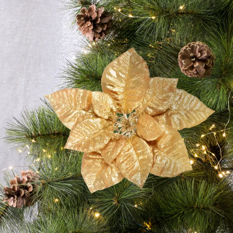 Świąteczny kwiat dekoracyjny  z  tkaniny  z klipsem