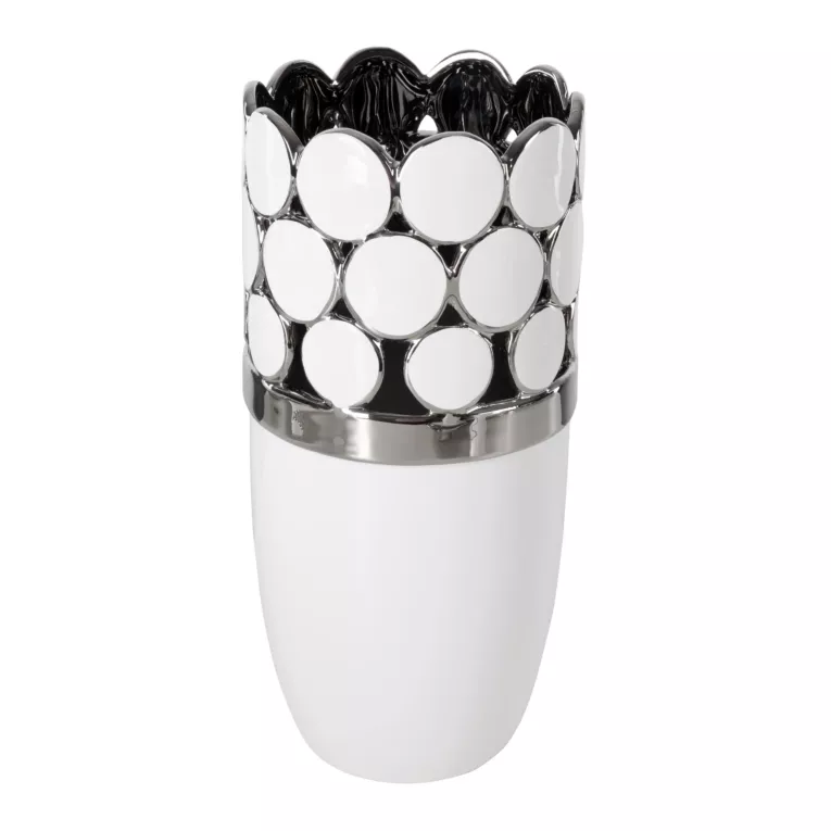 Wazon ceramiczny EMELIA zdobiony ażurowym wzorem w geometryczne kółka podkreślone srebrnym odcieniem