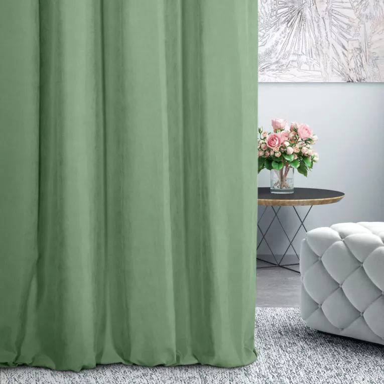 Zasłona szyta na taśmie 5 cm DORA - HIT miętowa z miękkiej tkaniny o welurowej strukturze