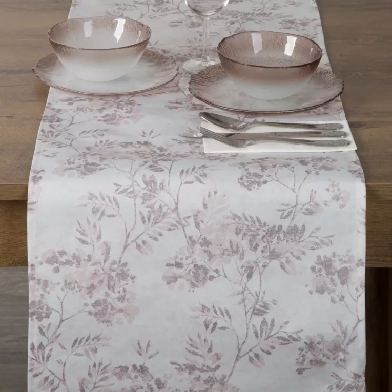 Bieżnik na stół kremowo, beżowy 40x140 cm GARDEN na taras oraz balkon z motywem roślinnym