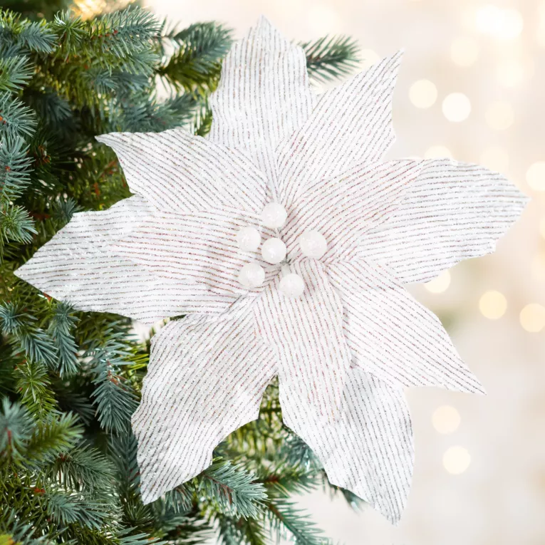 Świąteczny kwiat dekoracyjny z tkaniny w prążki