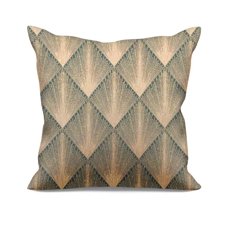 Poszewka szyta turkusowo złota z tkaniny w elegancki geometryczny wzór z błyszczącą nicią