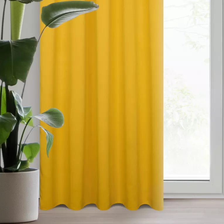 Zasłona musztardowa z gładkiej tkaniny zaciemniającej typu - BLACKOUT 135x270 cm taśma - PARISA - Design 91